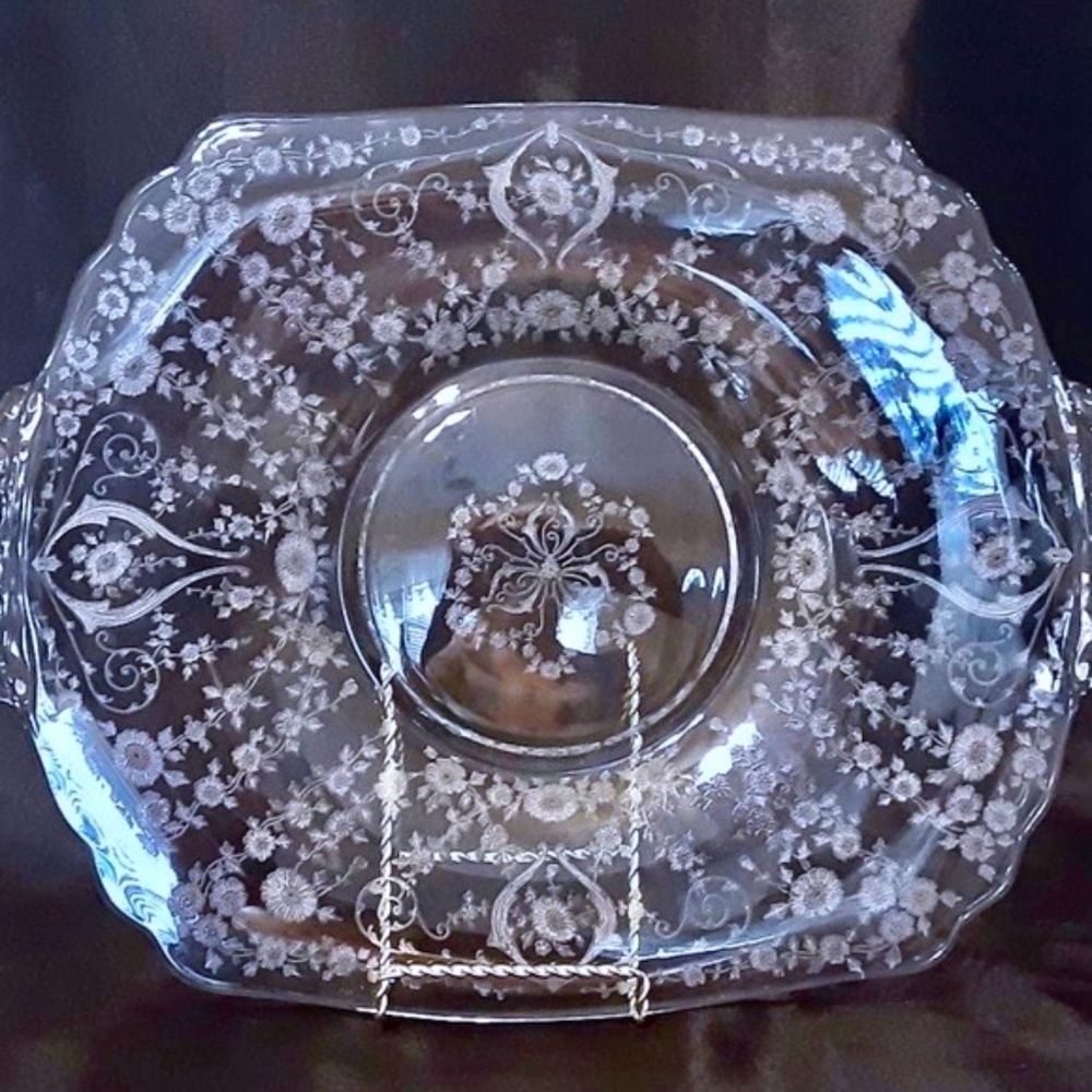 Vintage Cambridge Crystal Etched Diane Pattern Two Handled Large Tray